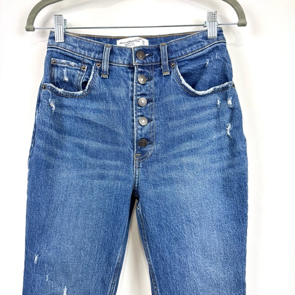 Abercrombie & Fitch The Kick Flare Ultra High Rise Crop Blue Denim Jeans 25/0s - Picture 4 of 11